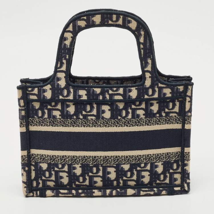 Pre Owned Dior Navy Blue Oblique Canvas Mini Book Tote