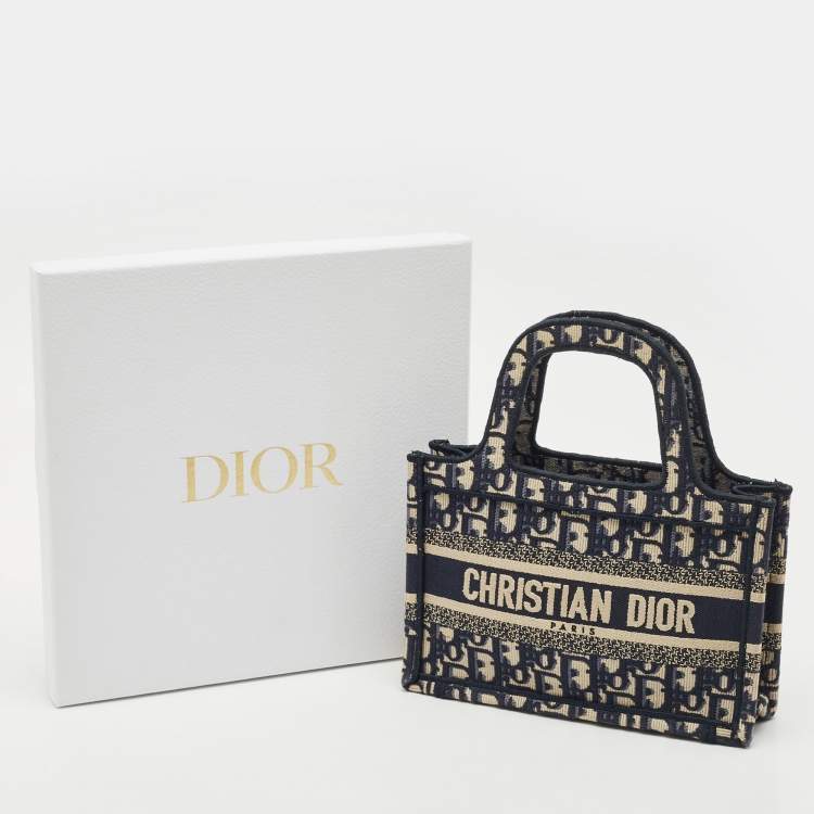 Pre Owned Dior Navy Blue Oblique Canvas Mini Book Tote