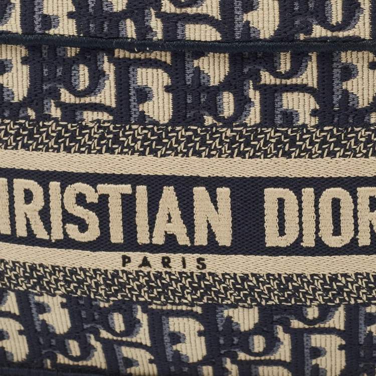 Pre Owned Dior Navy Blue Oblique Canvas Mini Book Tote