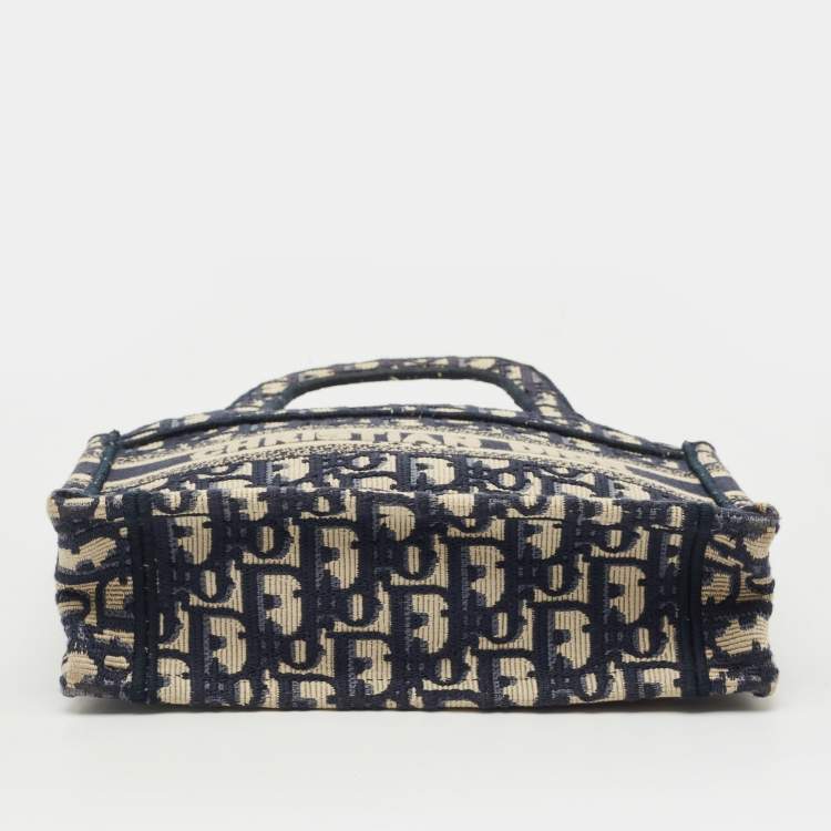 Pre Owned Dior Navy Blue Oblique Canvas Mini Book Tote