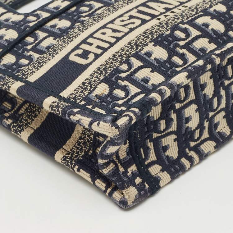 Pre Owned Dior Navy Blue Oblique Canvas Mini Book Tote