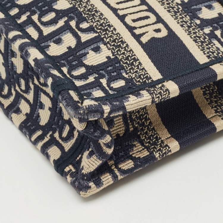 Pre Owned Dior Navy Blue Oblique Canvas Mini Book Tote