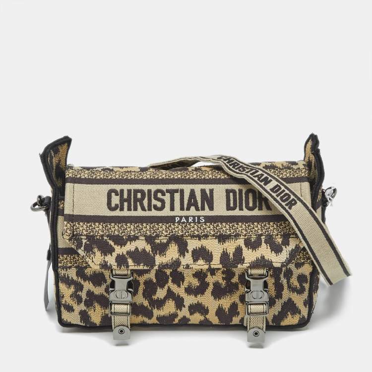 Pre Owned Dior Beige/Black Leopard Print Canvas Diorcamp Bag