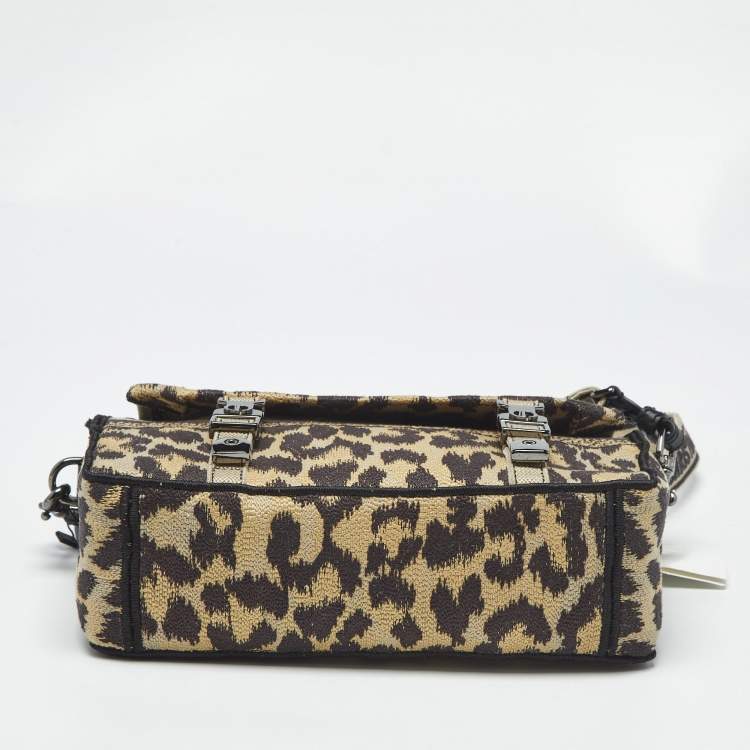 Pre Owned Dior Beige/Black Leopard Print Canvas Diorcamp Bag