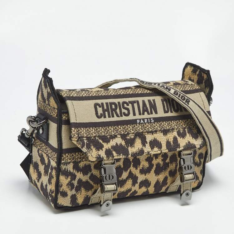 Pre Owned Dior Beige/Black Leopard Print Canvas Diorcamp Bag