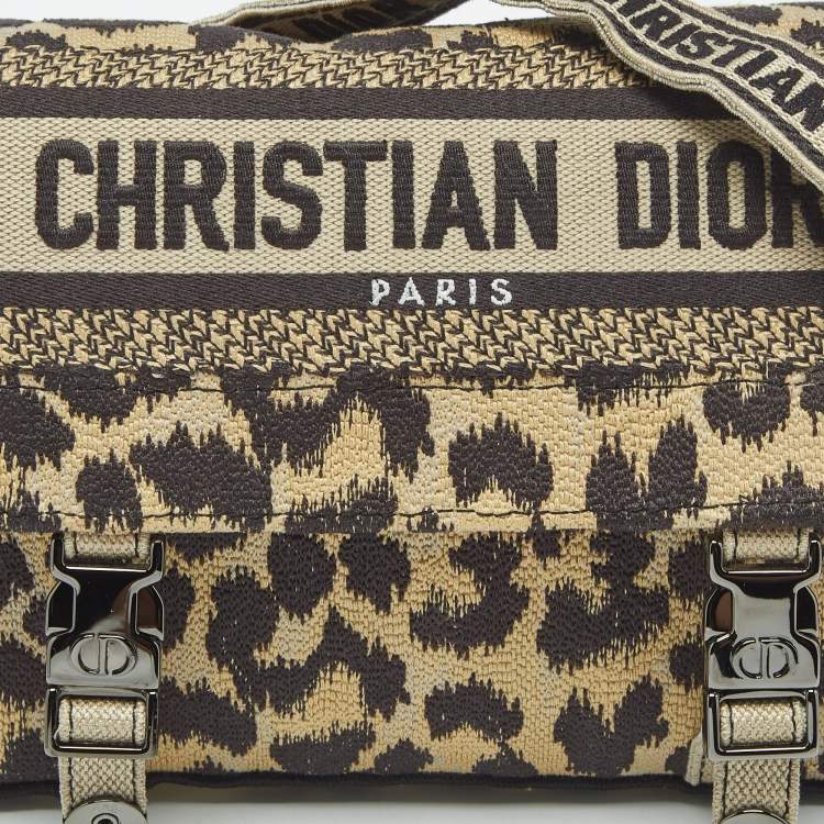 Pre Owned Dior Beige/Black Leopard Print Canvas Diorcamp Bag