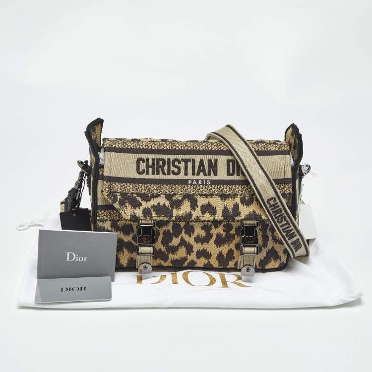 Pre Owned Dior Beige/Black Leopard Print Canvas Diorcamp Bag
