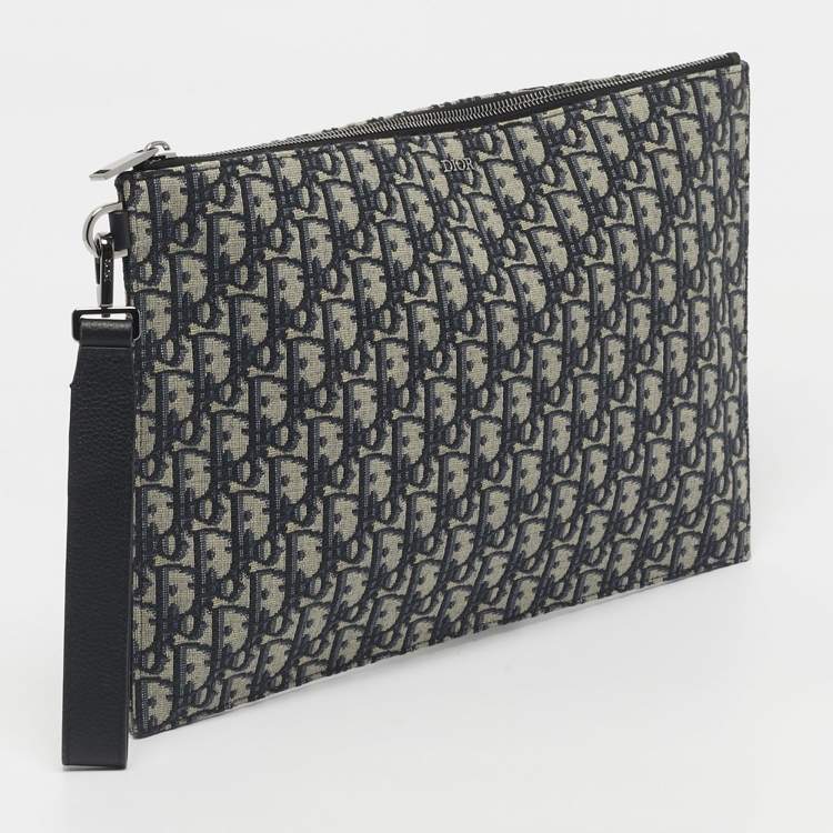Pre Owned Dior Navy Blue Oblique Canvas and Leather A4 Clutch