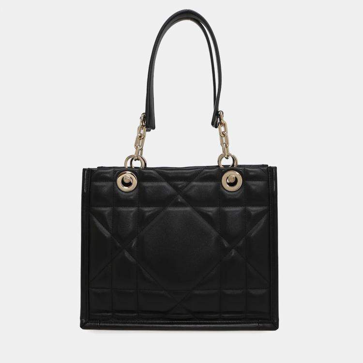 Pre Owned Dior Essential Small Black Leather Tote Bag
