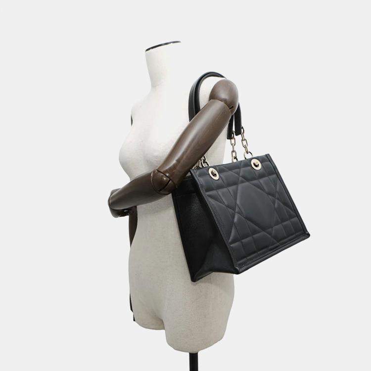 Pre Owned Dior Essential Small Black Leather Tote Bag