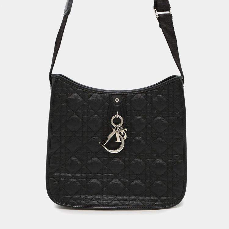 Pre Owned Dior Cannage Messenger Blackm1022Ppcd Coating Canvas