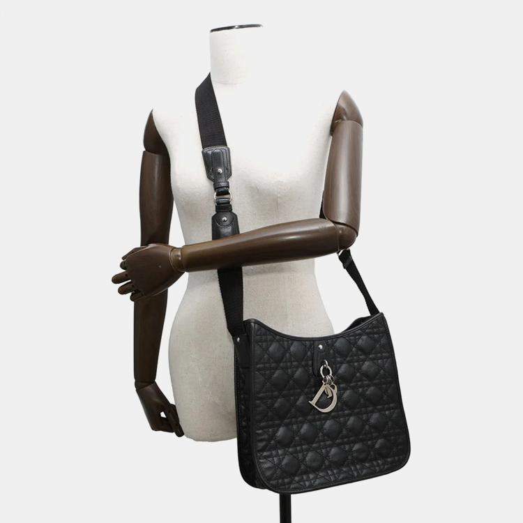 Pre Owned Dior Cannage Messenger Blackm1022Ppcd Coating Canvas