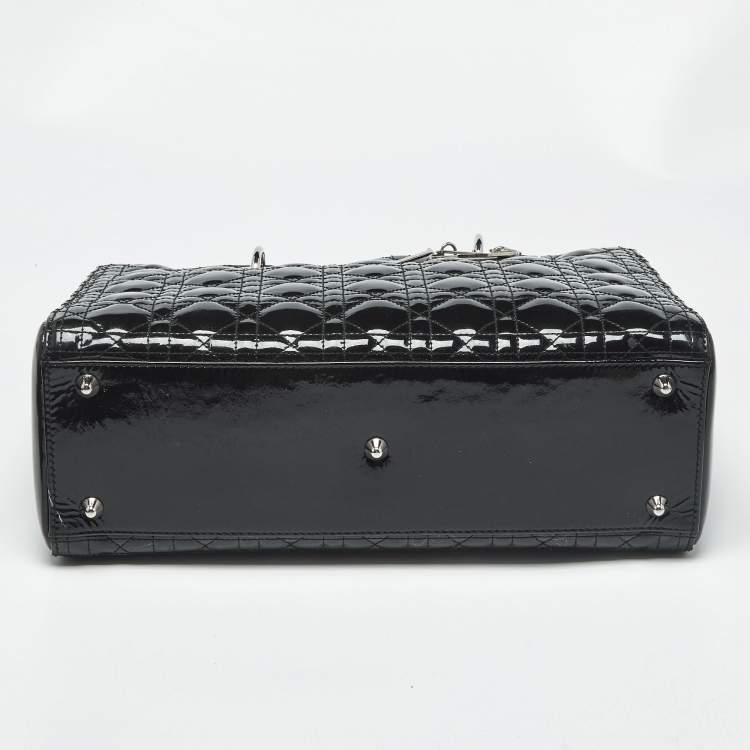 Pre Owned Dior Black Cannage Patent Leather Large Lady Dior Tote