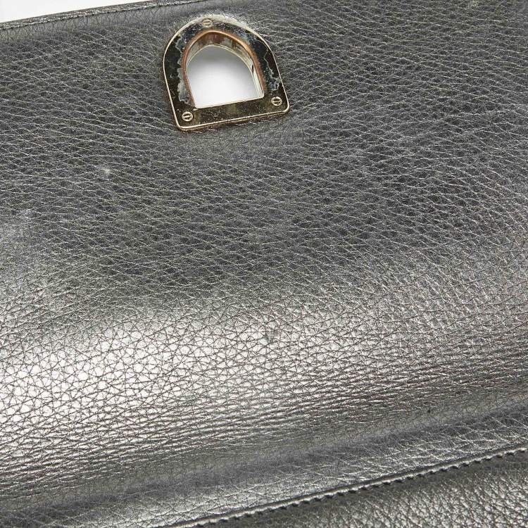 Pre Owned Dior Metallic Grey Leather Medium Diorama Flap Bag