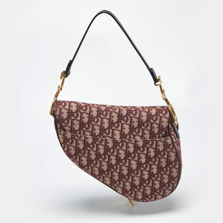 Pre Owned Dior Burgundy Oblique Canvas and Leather Saddle Bag