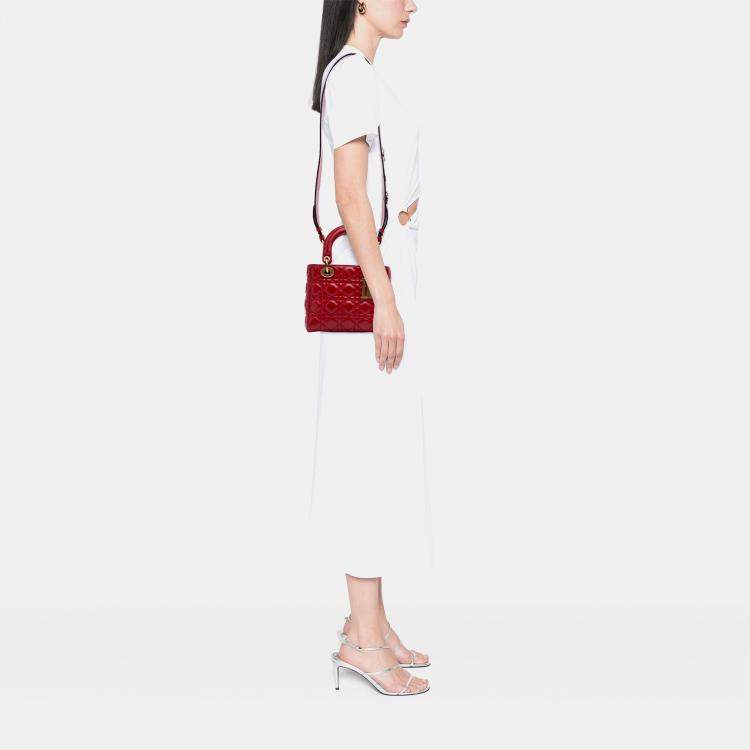 Pre Owned Dior Red Small Calfskin Cannage My ABCDior Lady Dior