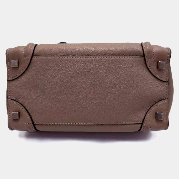 Pre Owned Celine Beige Leather Micro Luggage Tote Bag