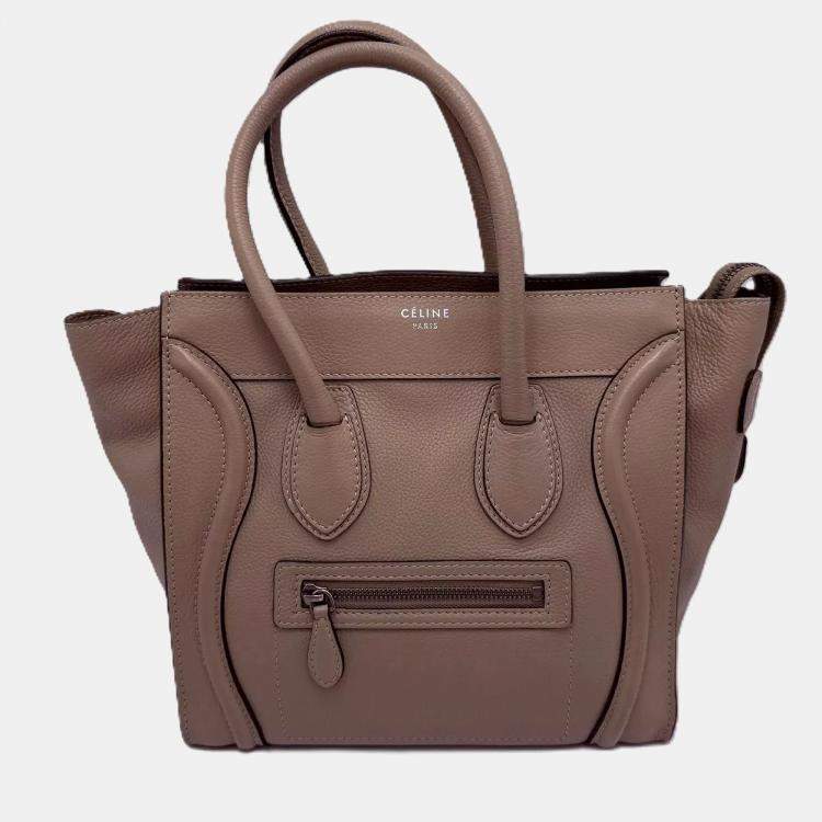 Pre Owned Celine Beige Leather Micro Luggage Tote Bag