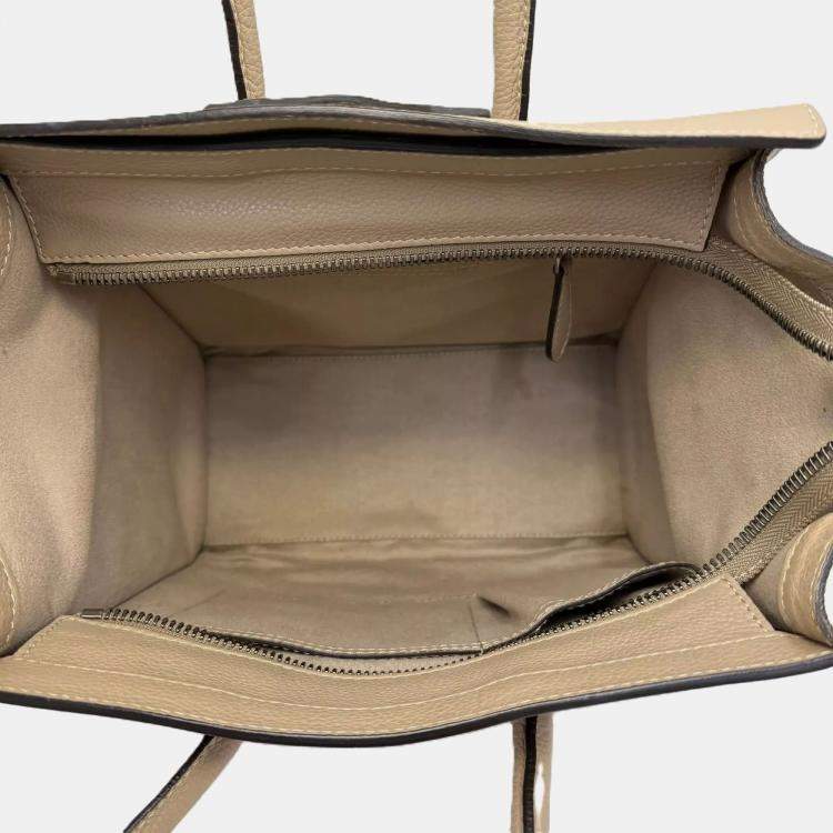 Pre Owned Celine Beige Leather Micro Luggage Tote Bag