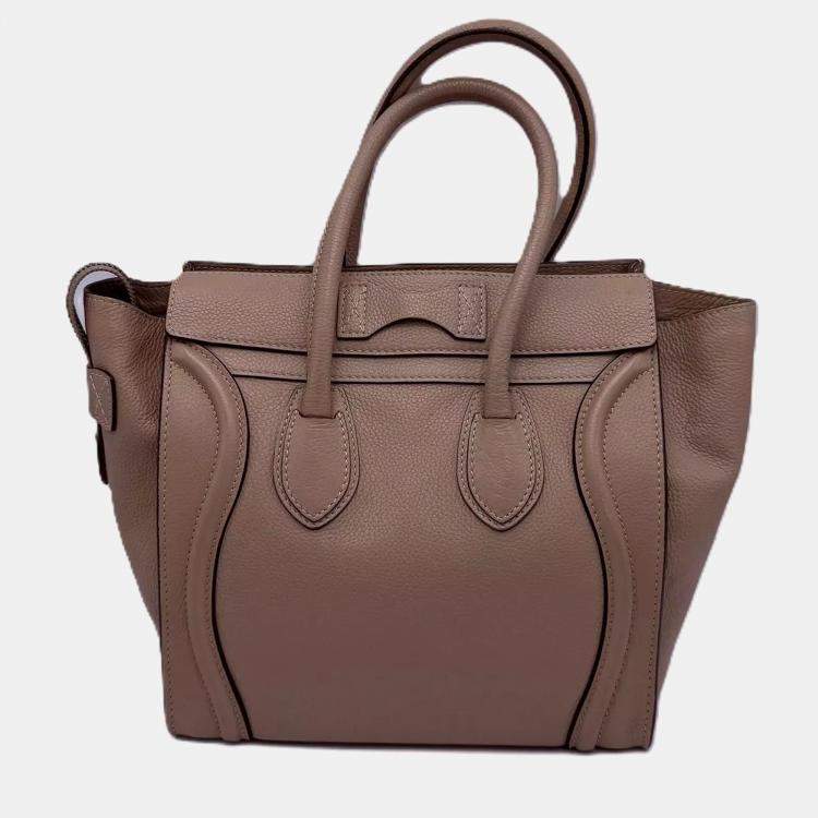 Pre Owned Celine Beige Leather Micro Luggage Tote Bag