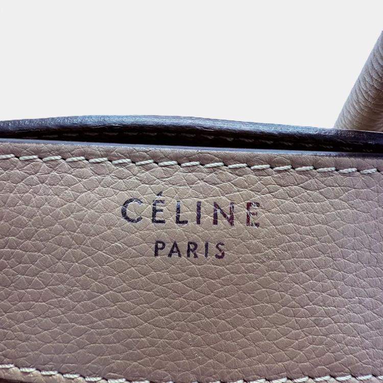 Pre Owned Celine Beige Leather Micro Luggage Tote Bag