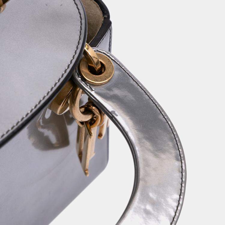 Pre Owned Dior Silver Mini Metallic Glazed Calfskin Lady Dior