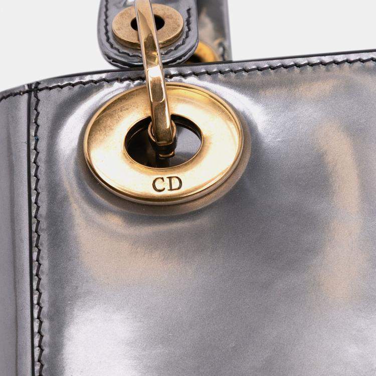 Pre Owned Dior Silver Mini Metallic Glazed Calfskin Lady Dior