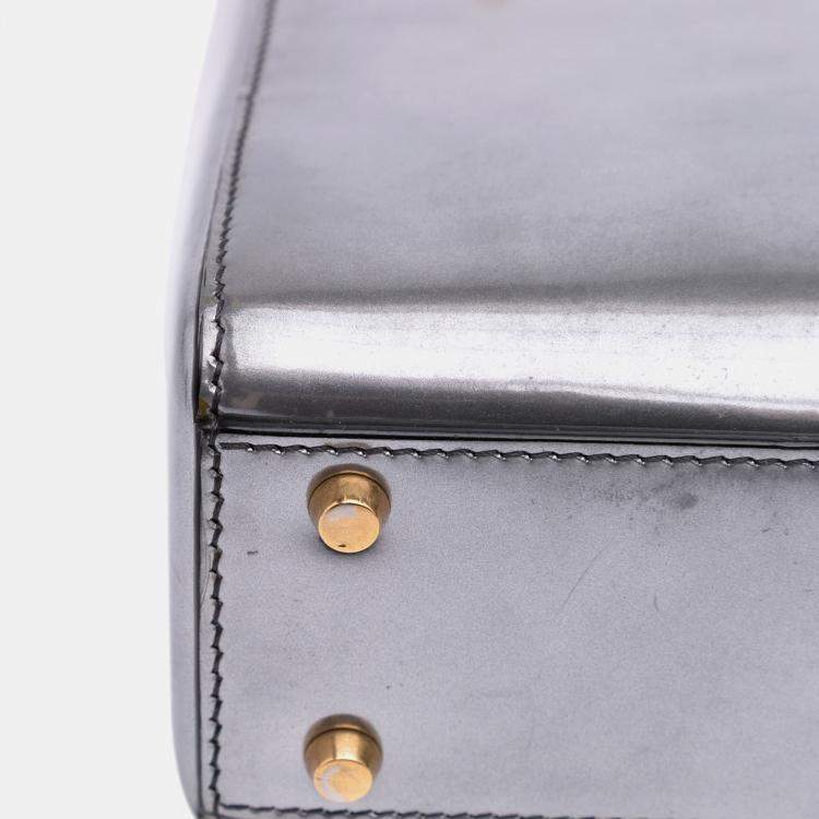 Pre Owned Dior Silver Mini Metallic Glazed Calfskin Lady Dior