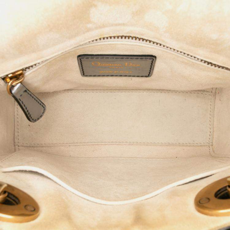 Pre Owned Dior Silver Mini Metallic Glazed Calfskin Lady Dior