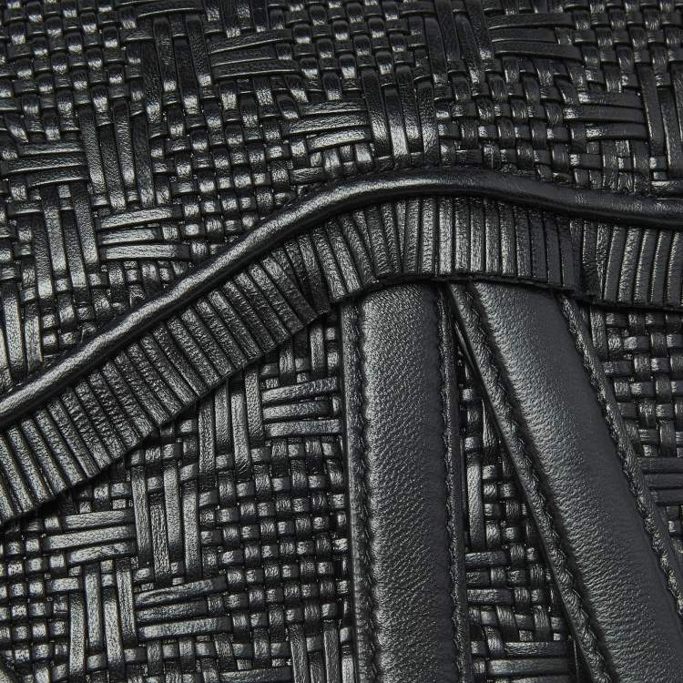 Pre Owned Dior Black Woven Leather Saddle Belt Bag