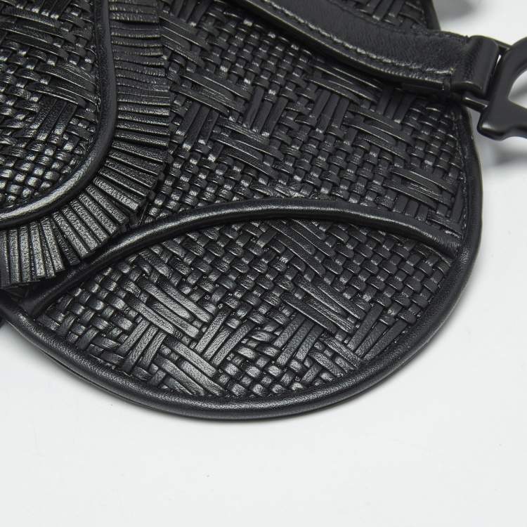Pre Owned Dior Black Woven Leather Saddle Belt Bag