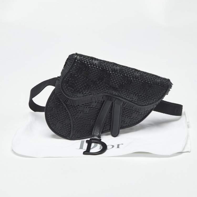 Pre Owned Dior Black Woven Leather Saddle Belt Bag