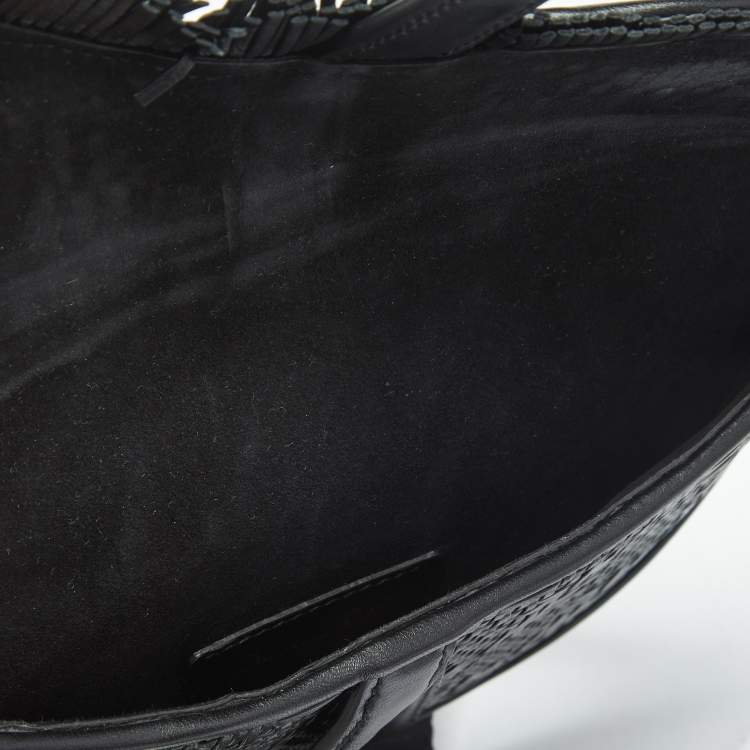 Pre Owned Dior Black Woven Leather Saddle Belt Bag