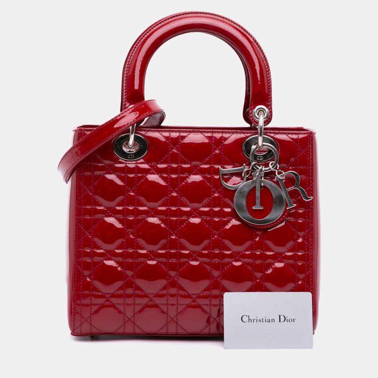 Pre Owned Dior Red Medium Patent Cannage Lady Dior