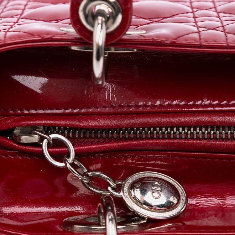 Pre Owned Dior Red Medium Patent Cannage Lady Dior