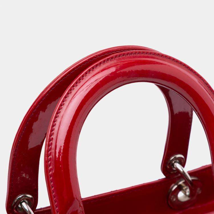 Pre Owned Dior Red Medium Patent Cannage Lady Dior