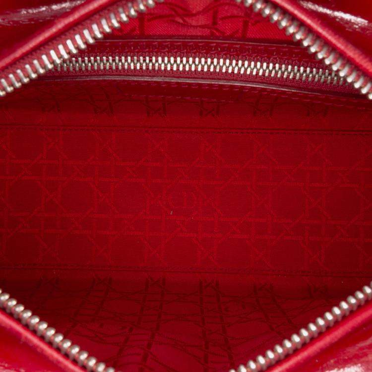 Pre Owned Dior Red Medium Patent Cannage Lady Dior