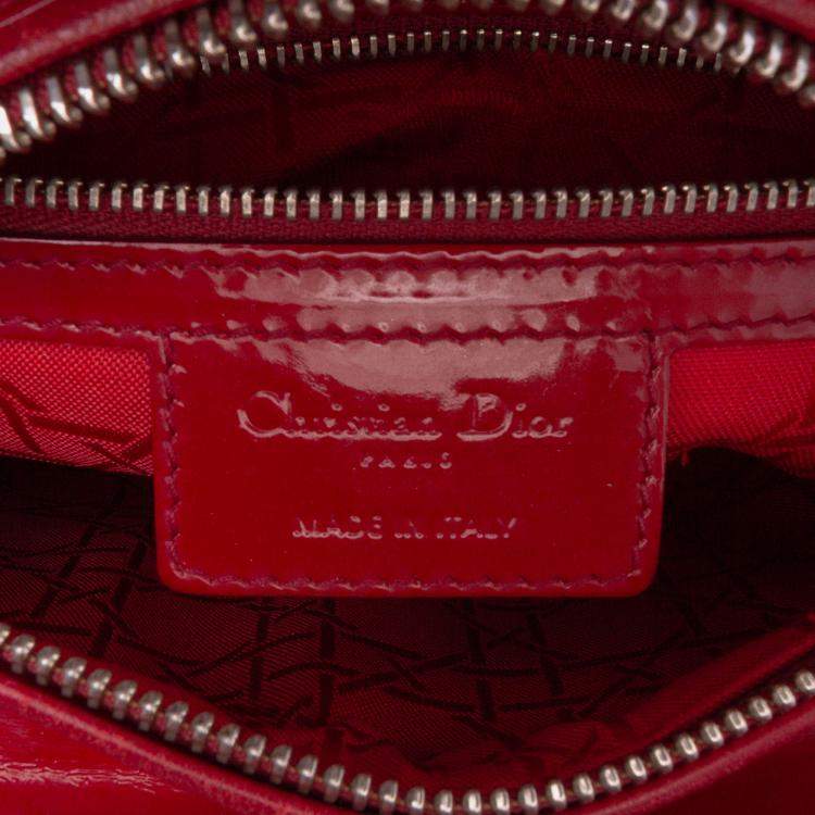 Pre Owned Dior Red Medium Patent Cannage Lady Dior