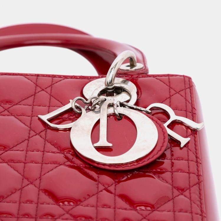 Pre Owned Dior Red Medium Patent Cannage Lady Dior