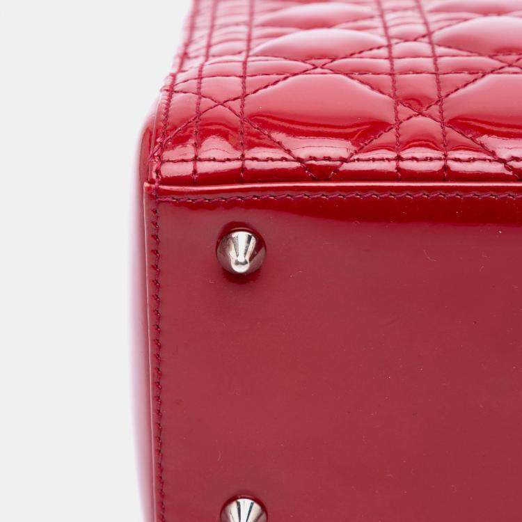 Pre Owned Dior Red Medium Patent Cannage Lady Dior