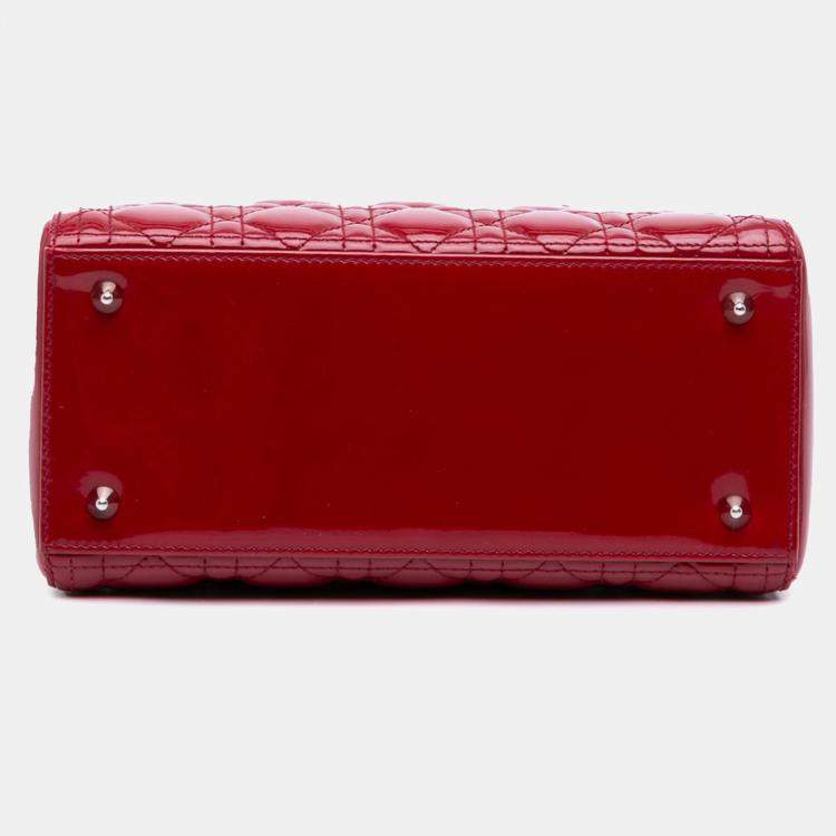 Pre Owned Dior Red Medium Patent Cannage Lady Dior
