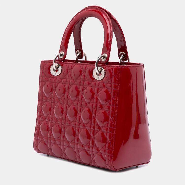 Pre Owned Dior Red Medium Patent Cannage Lady Dior