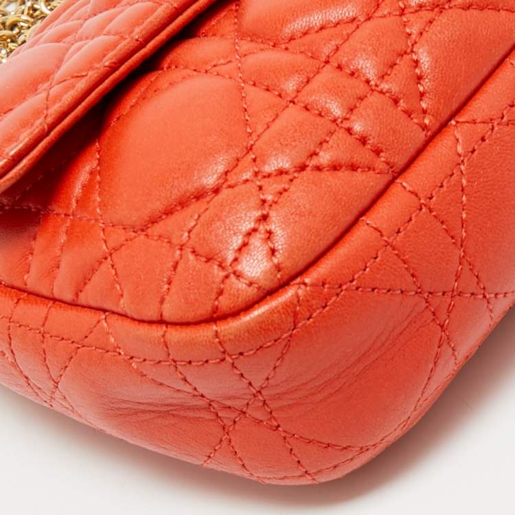 Pre Owned Dior Orange Cannage Leather Small Miss Dior Flap Bag