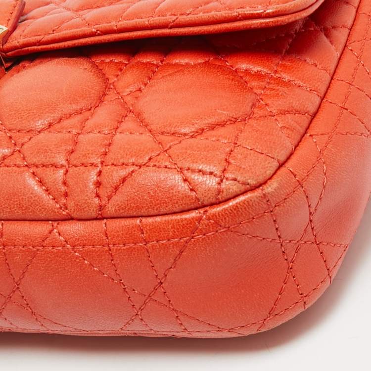Pre Owned Dior Orange Cannage Leather Small Miss Dior Flap Bag