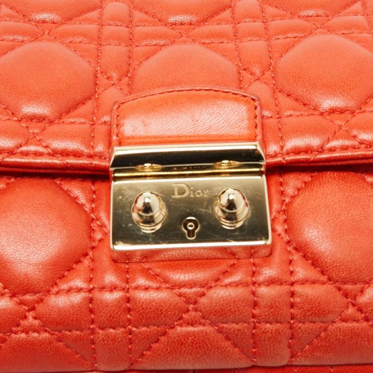 Pre Owned Dior Orange Cannage Leather Small Miss Dior Flap Bag