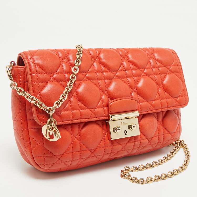 Pre Owned Dior Orange Cannage Leather Small Miss Dior Flap Bag