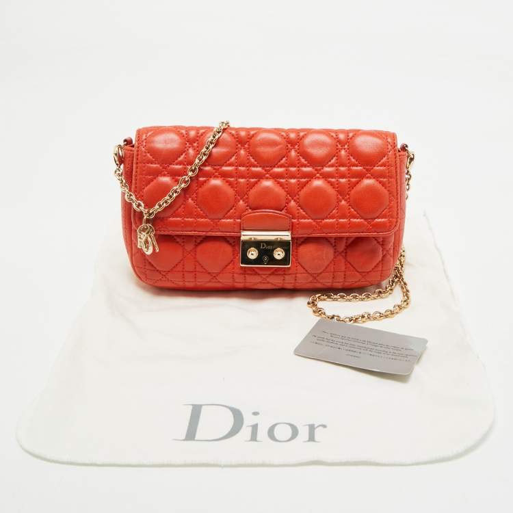 Pre Owned Dior Orange Cannage Leather Small Miss Dior Flap Bag