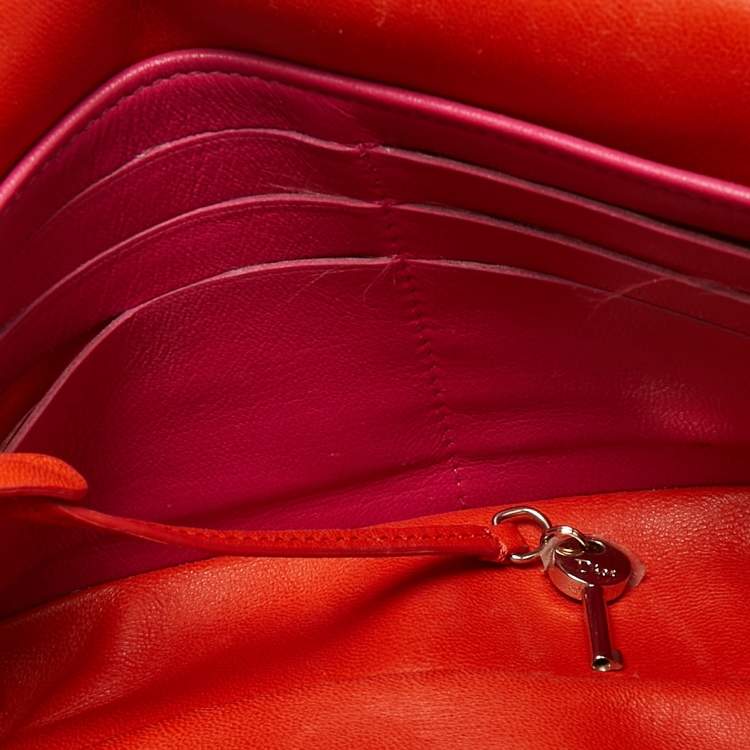 Pre Owned Dior Orange Cannage Leather Small Miss Dior Flap Bag