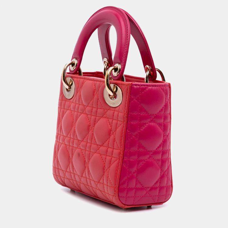 Pre Owned Dior Red Mini Bicolor Lambskin Cannage Lady Dior