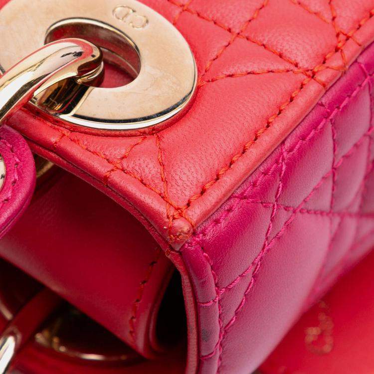 Pre Owned Dior Red Mini Bicolor Lambskin Cannage Lady Dior